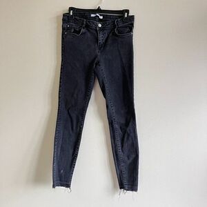 ZARA‎ TRAFALUC DENIM DARK WASH SKINNY JEANS RAW HEM WOMENS SIZE 8